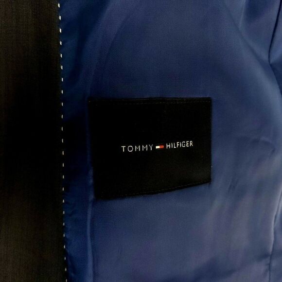 Tommy Hilfiger Wool 2 Button Blazer 42R Blue Striped Extra Pocket Peak Lapel - Picture 8 of 11